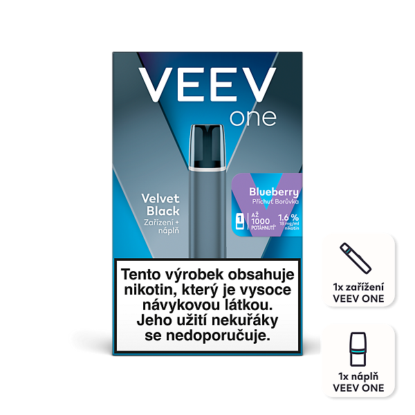 VEEV One e-cigareta Velvet Black + 1 náplň Blueberry 1.6% 
