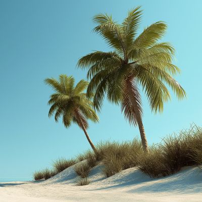 Pláž s palmami a modrou oblohou