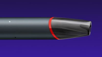 Aufnahme eines VEEV NOW ULTRA mit transparentem Mundstück und leuchtender LED