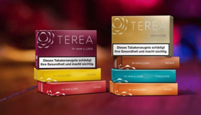 TEREA Packs auf zwei Stapeln zeigen die Vielfalt der TEREA Welt