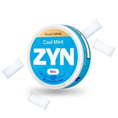 Modrá krabička ZYN Spearmint s viditelnými nikotinovými sáčky