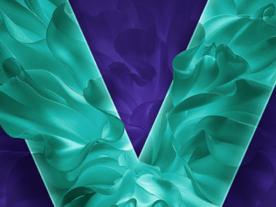 VEEV NOW ULTRA azul turquesa V logo de VEEV sobre un fondo morado