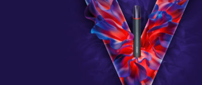 Banner de VEEV NOW ULTRA con un dispositivo y logo de VEEV en colores rojo y púrpura